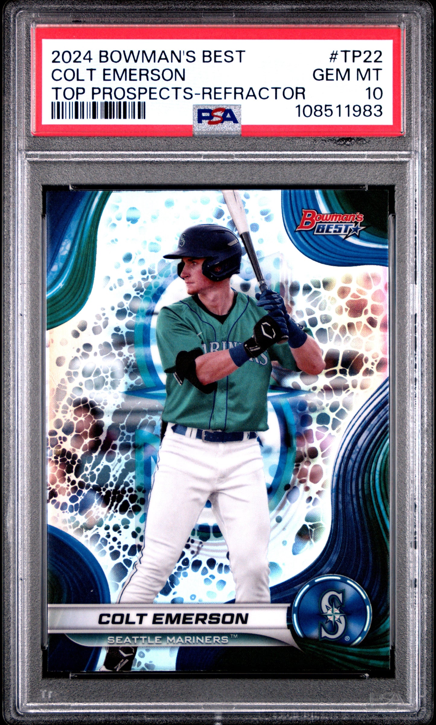Graded 2024 Topps Bowmans Best Colt Emerson #TP22 Top Prospects Refractor Rookie RC Baseball Card PSA 10 Gem Mint
