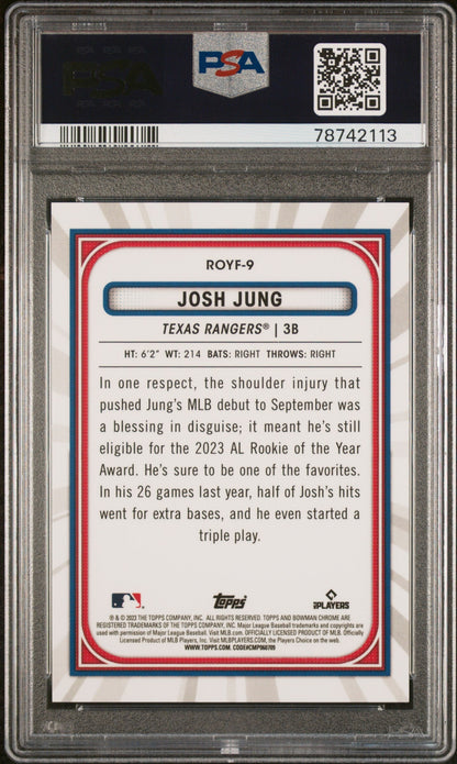 Graded 2023 Topps Bowman Josh Jung #ROYF9 ROY Favorites Aqua Ref Rookie RC Baseball Card PSA 10 Gem Mint