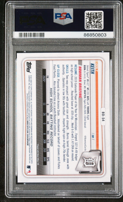 Graded 2020 Topps Bowman Draft Colt Keith #BD54 1st Edition Rookie RC Baseball Card PSA 10 Gem Mint