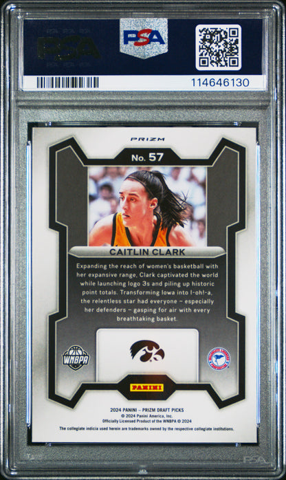 Graded 2024 Panini Prizm Draft Picks Caitlin Clark #57 Purple Wave Rookie RC Basketball Card PSA 10 Gem Mint