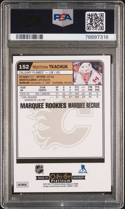 Graded 2016 UD O-Pee-Chee Platinum Matthew Tkachuk #152 Rookie RC Hockey Card PSA 10 Gem Mint