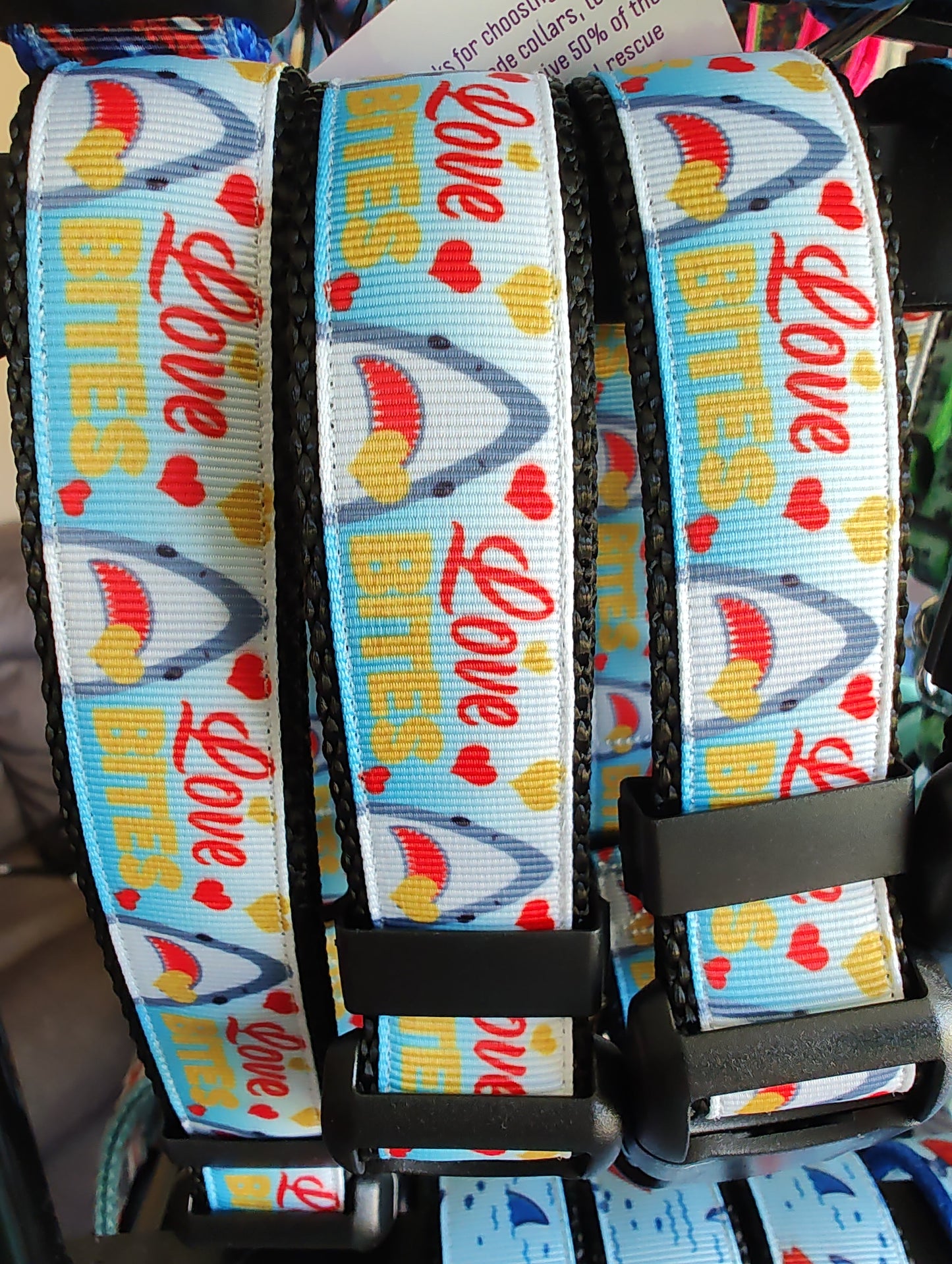 Love Bite Sharks Black Nylon Dog Collar MD, LG, XL, Leash