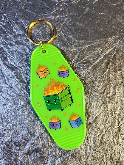 Dumpster Fire Motel Keychain