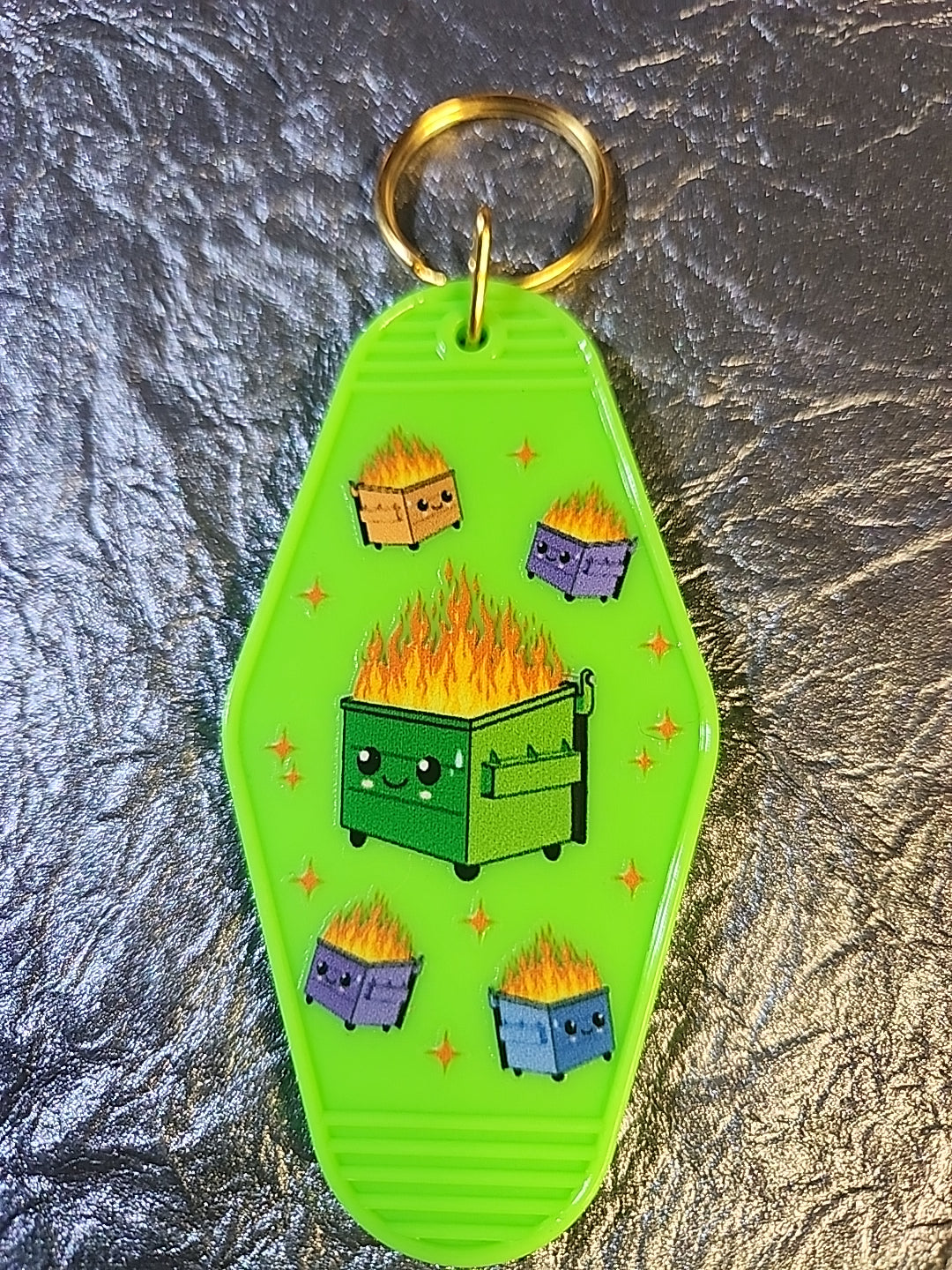 Dumpster Fire Motel Keychain