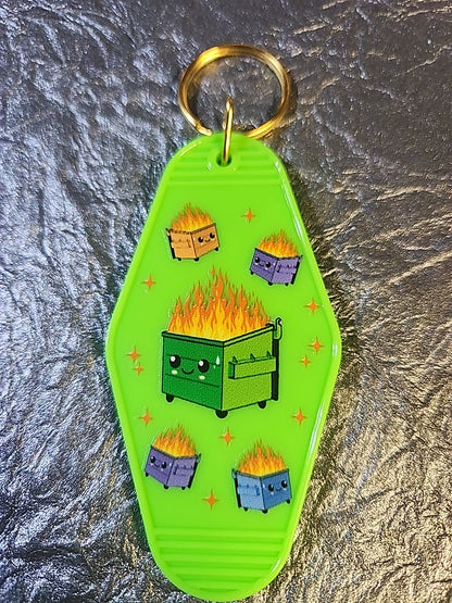 Dumpster Fire Motel Keychain