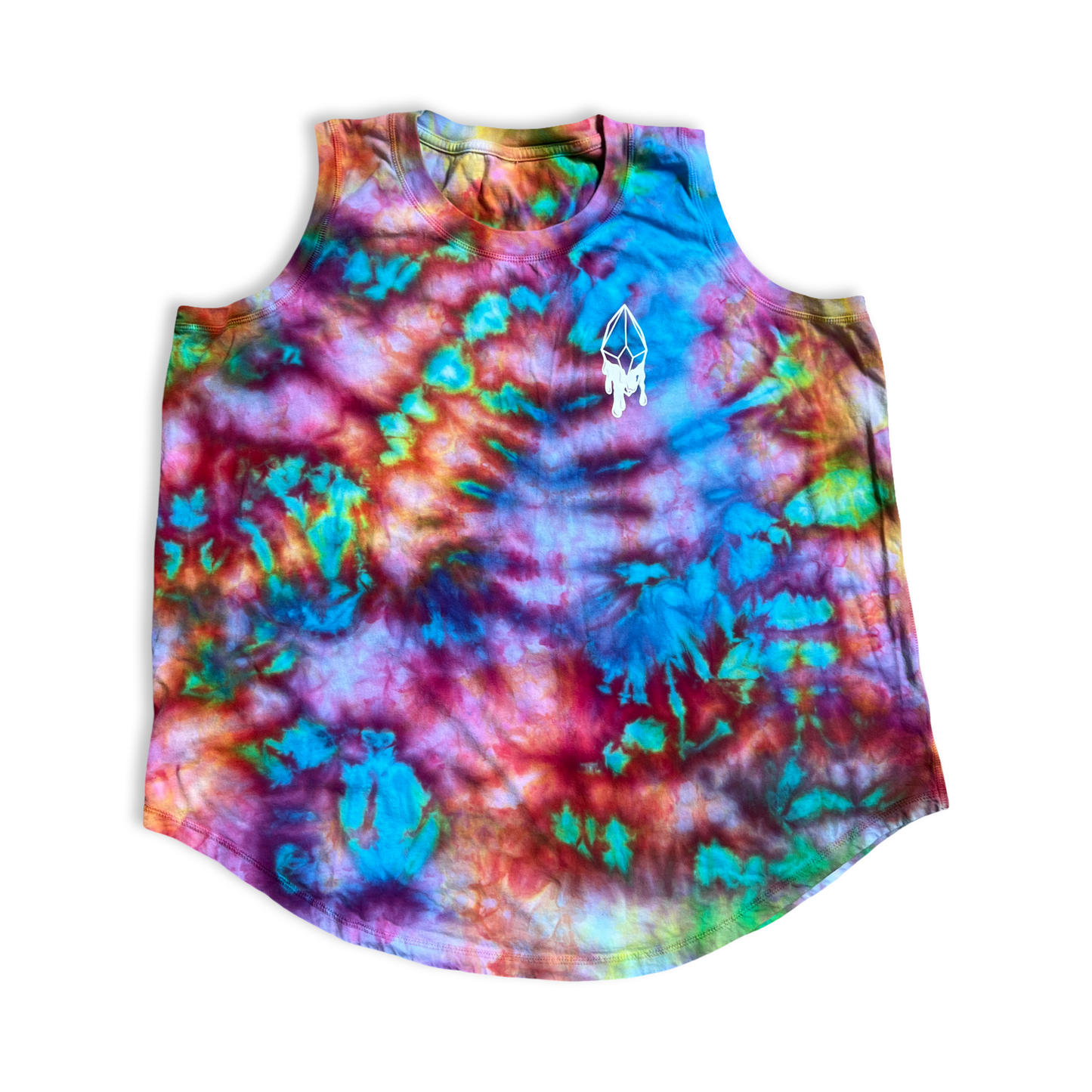 Crystalline Chakra Tie-dye Curvy tank top T-Shirt Infused with Clear Quartz