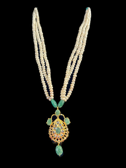 PS491 Hyderabadi Jugni in freshwater pearls and emerald (READY TO SHIP)