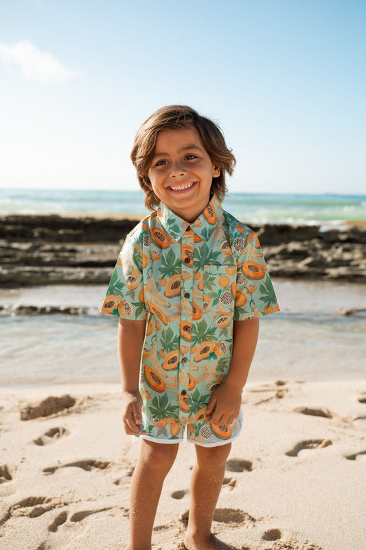 Papaya Print Kids Aloha Shirt