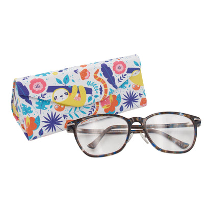 Jungle Sloth Print Glasses Case - Vegan Leather Magic Folding Hardcase