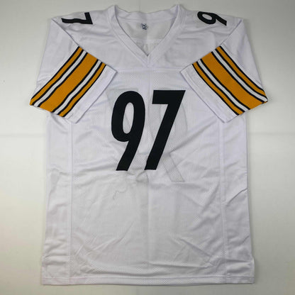 Autographed/Signed Cameron Heyward Pittsburgh White Football Jersey Beckett BAS COA