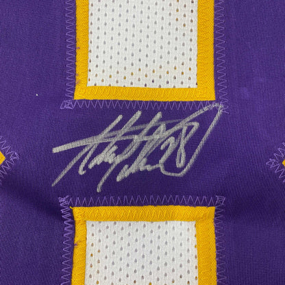 Autographed/Signed Adrian Peterson Minnesota White Football Jersey Beckett BAS COA