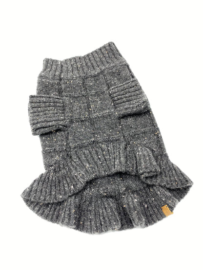 Rein Cashmere Ruffle Dress, Charcoal