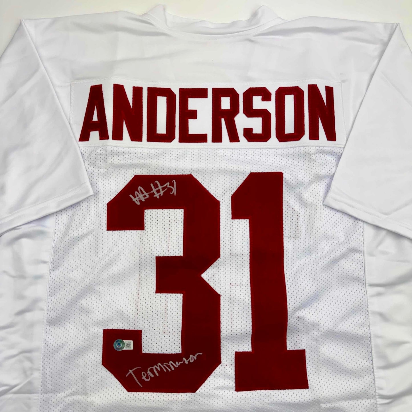 Autographed/Signed Will Anderson "Terminator" Alabama White College Football Jersey Beckett BAS COA