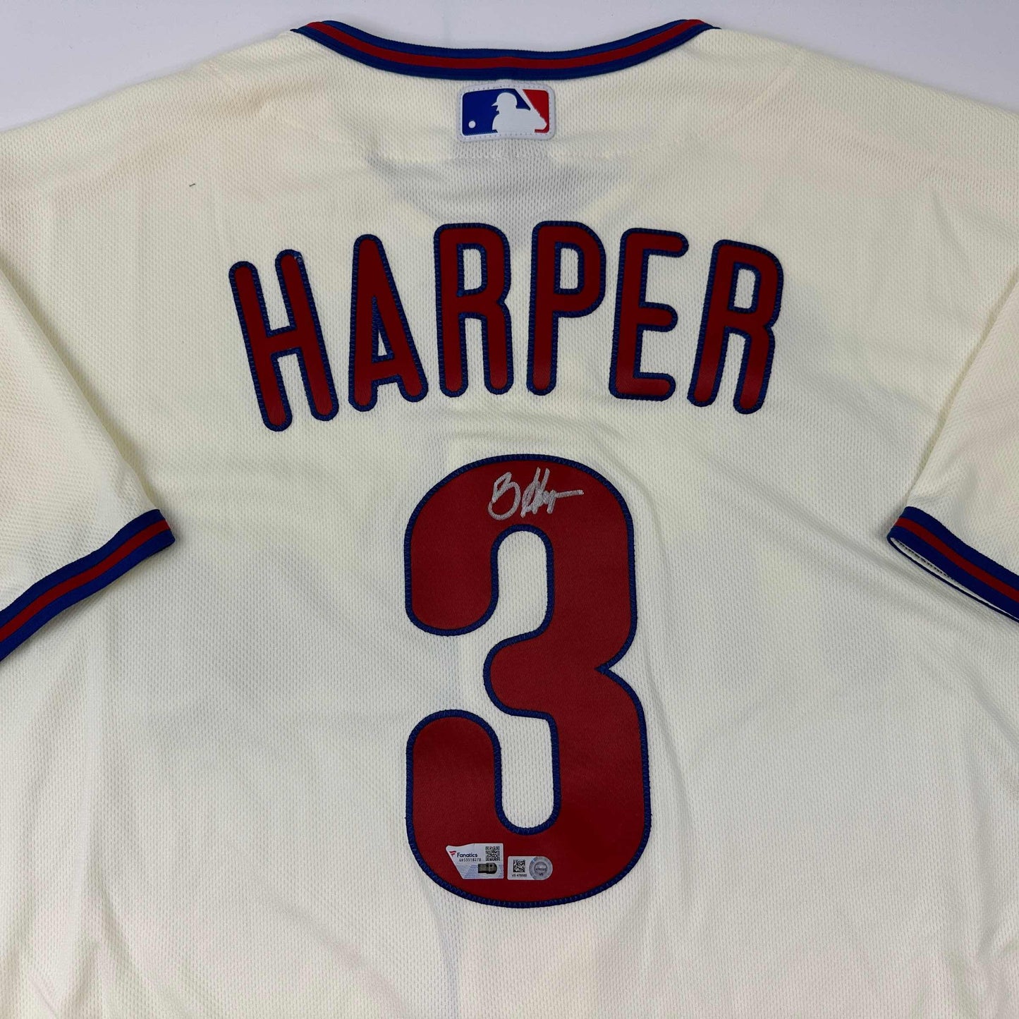 Autographed/Signed Bryce Harper Philadelphia Phillies Cream Authentic Baseball Jersey Fanatics & MLB COA