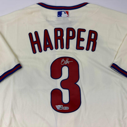 Autographed/Signed Bryce Harper Philadelphia Phillies Cream Authentic Baseball Jersey Fanatics & MLB COA