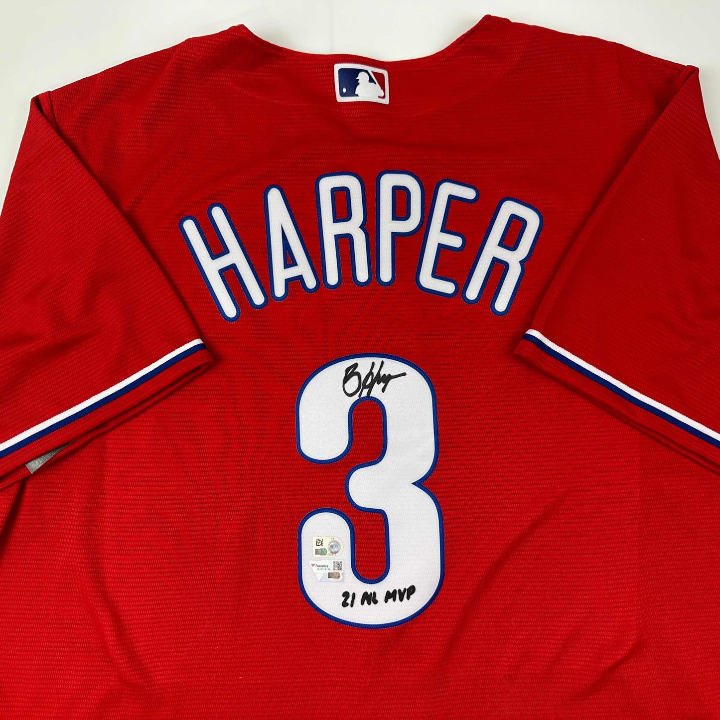 Autographed/Signed Bryce Harper 21 NL MVP Philadelphia Phillies Red Replica Baseball Jersey Fanatics & MLB COA