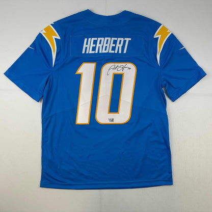 Autographed/Signed Justin Herbert Los Angles LA Chargers Powder Blue Authentic Elite Football Jersey Fanatics COA