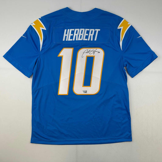 Autographed/Signed Justin Herbert Los Angles LA Chargers Powder Blue Authentic Elite Football Jersey Fanatics COA