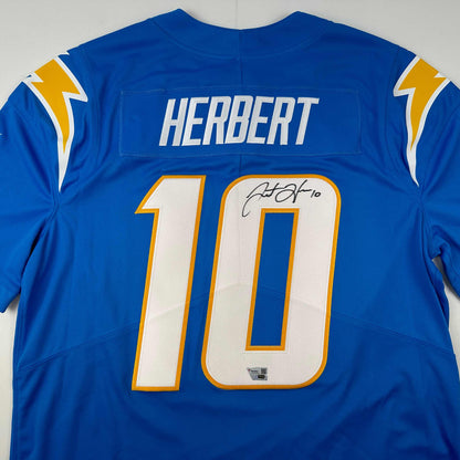 Autographed/Signed Justin Herbert Los Angles LA Chargers Powder Blue Authentic Elite Football Jersey Fanatics COA