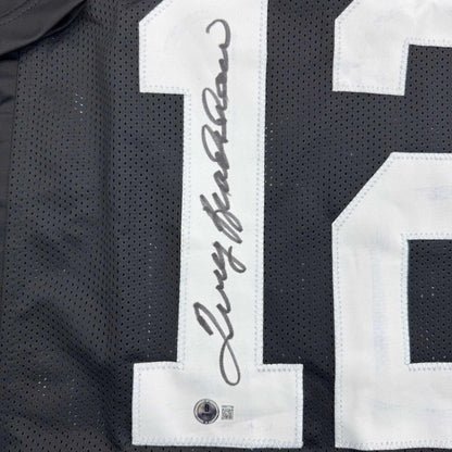 Autographed/Signed Terry Bradshaw Pittsburgh Black Football Jersey Beckett BAS COA