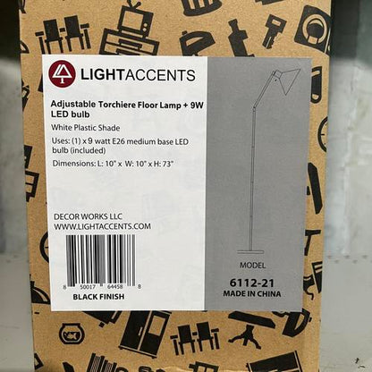 LIGHTACCENTS Black Floor Lamp with Opal White plastic Cone Shade