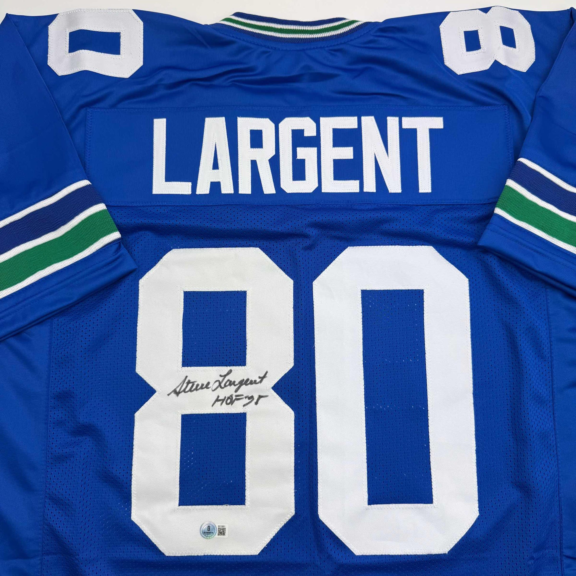 Autographed/Signed Steve Largent HOF 95 Seattle Blue Football Jersey Beckett BAS COA - Triathlete Store