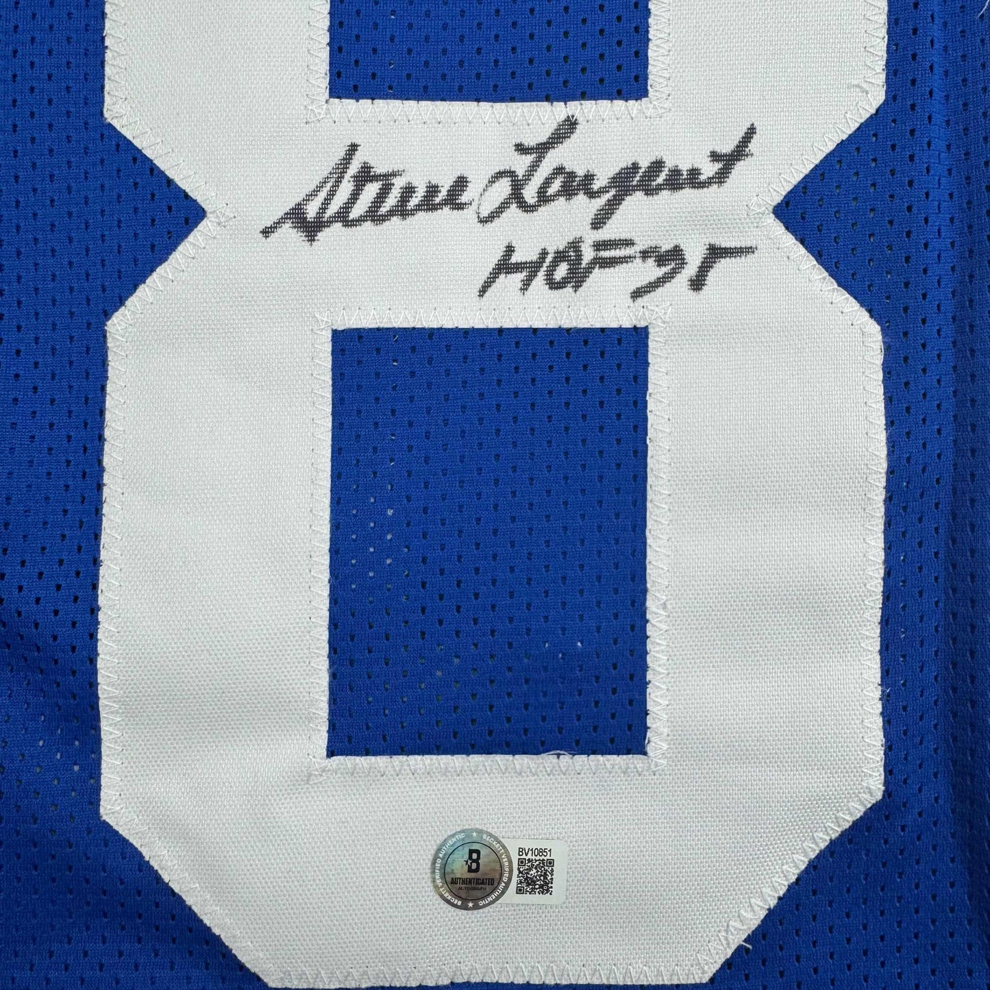 Autographed/Signed Steve Largent HOF 95 Seattle Blue Football Jersey Beckett BAS COA - Triathlete Store