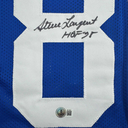 Autographed/Signed Steve Largent HOF 95 Seattle Blue Football Jersey Beckett BAS COA - Triathlete Store