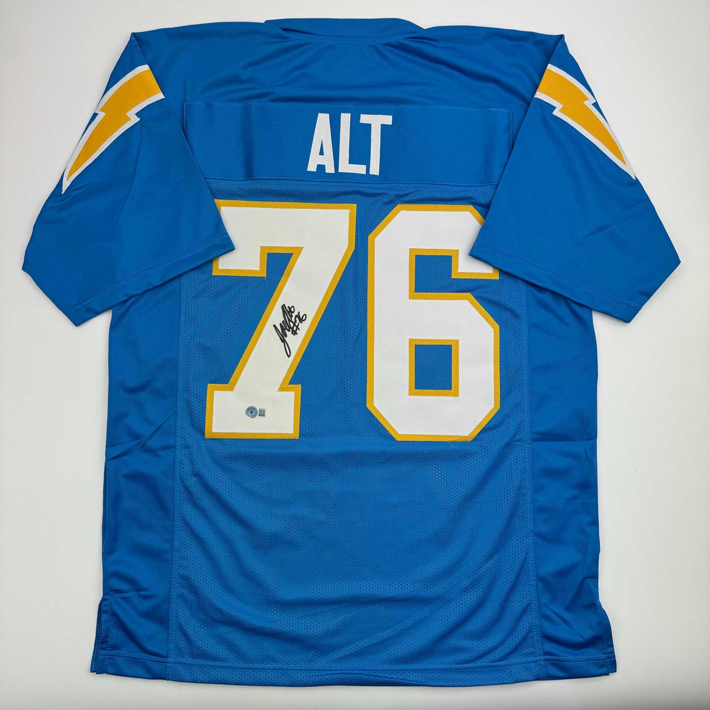 Autographed/Signed Joe Alt Los Angeles LA Powder Blue Football Jersey Beckett BAS COA