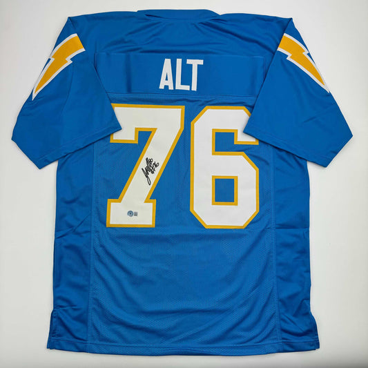 Autographed/Signed Joe Alt Los Angeles LA Powder Blue Football Jersey Beckett BAS COA