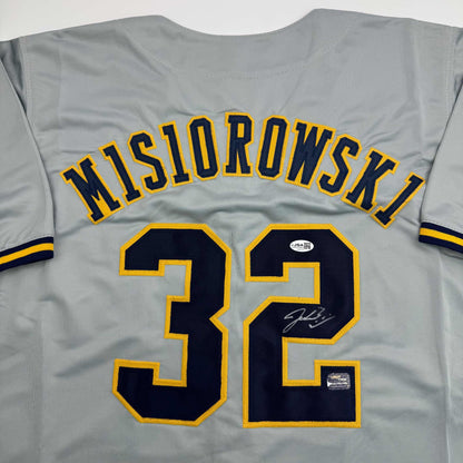 Autographed/Signed Jacob Misiorowski Milwaukee Grey Baseball Jersey JSA COA