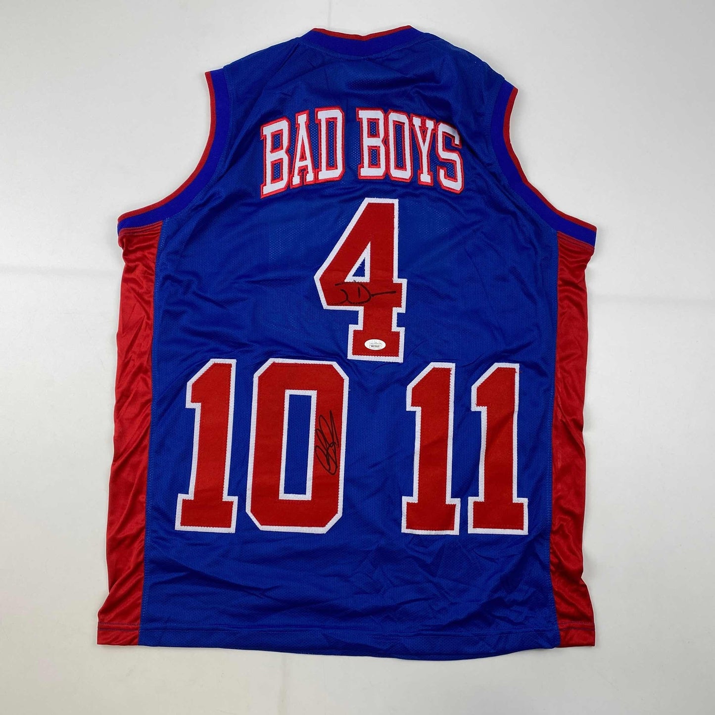 Autographed/Signed Joe Dumars & Dennis Rodman Detroit Bad Boys Blue Basketball Jersey JSA COA
