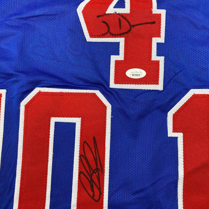 Autographed/Signed Joe Dumars & Dennis Rodman Detroit Bad Boys Blue Basketball Jersey JSA COA