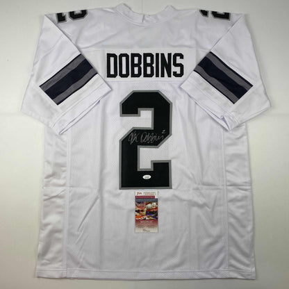 Autographed/Signed JK J.K. Dobbins Ohio State White Alternate College Football Jersey JSA COA