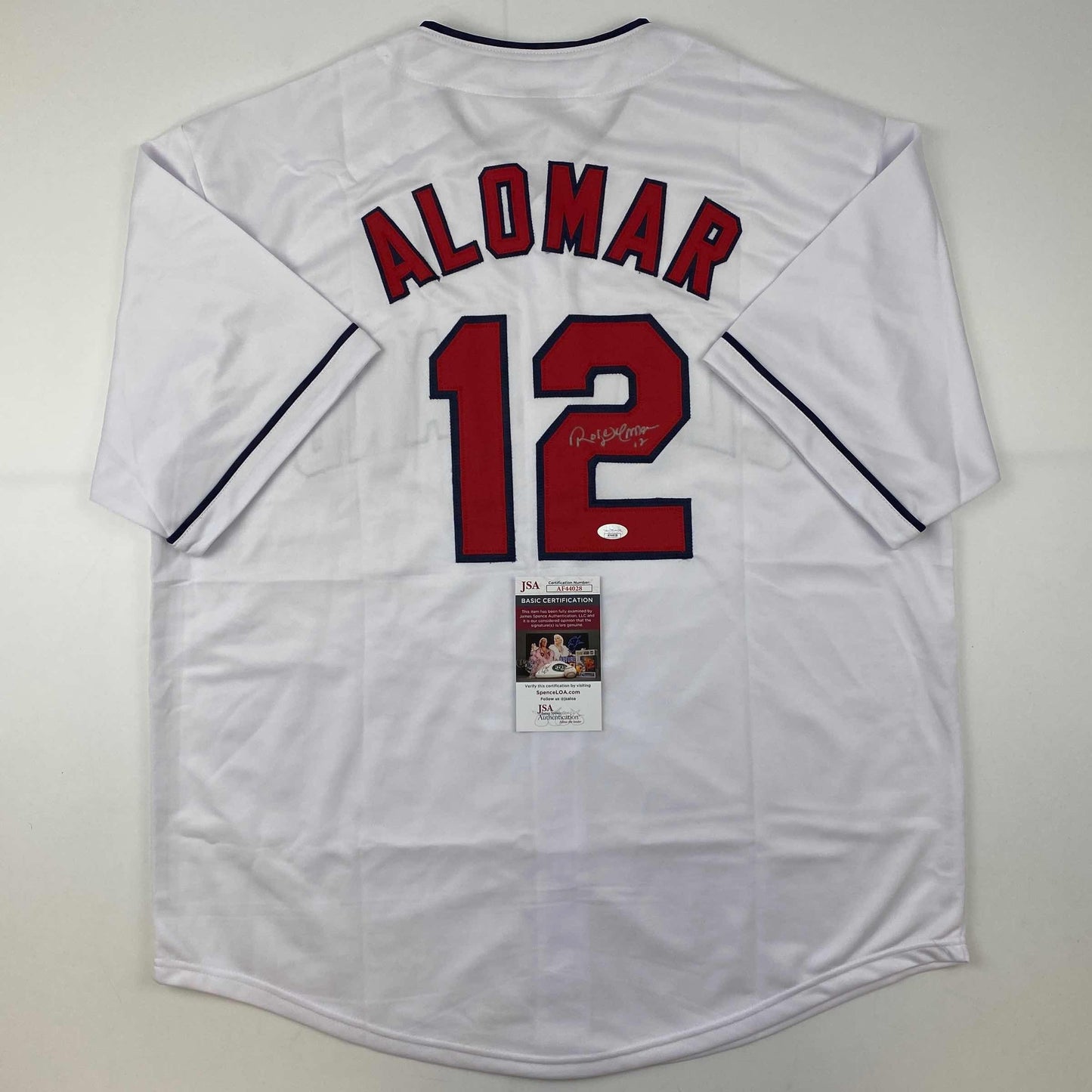 Autographed/Signed Roberto Alomar Cleveland White Baseball Jersey JSA COA