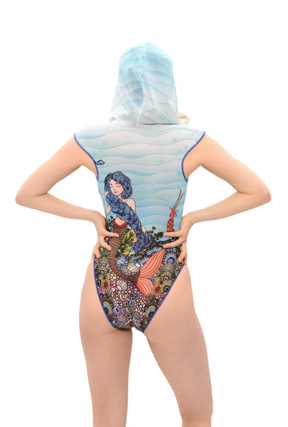 Mermaids One-piece Sleeveless Swimsuit with Hood & Lace