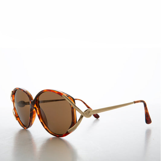 Large Women's Vintage Sunglass with Gold Accents - Fern 2