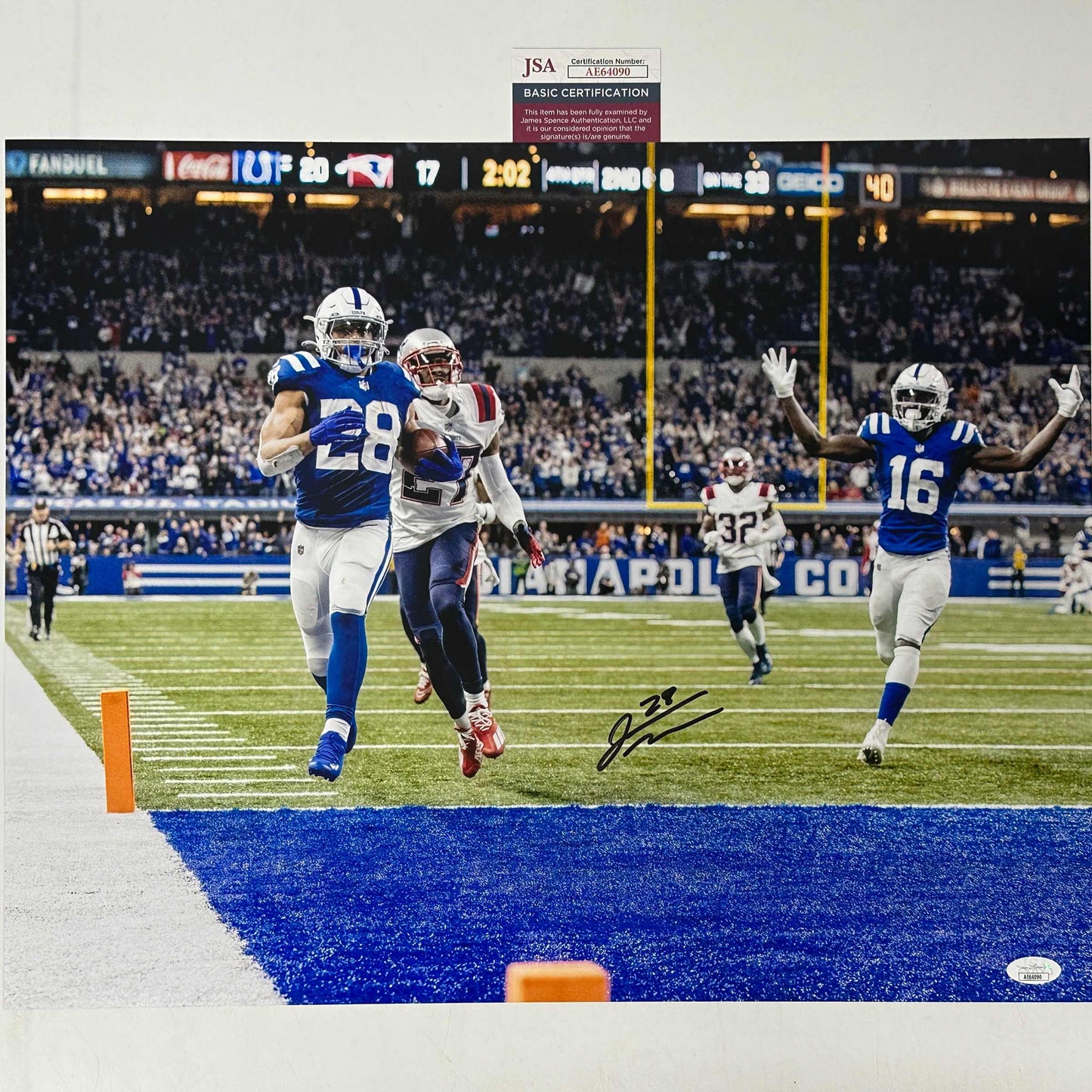 Autographed/Signed Jonathan Taylor Indianapolis Colts 16x20 Football Photo JSA COA