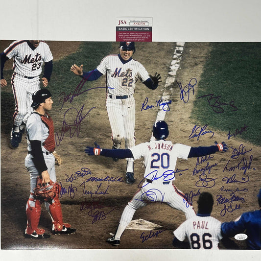 Autographed/Signed 1986 New York Mets Team 26x Sigs World Series Champions 16x20 Baseball Photo JSA COA #1