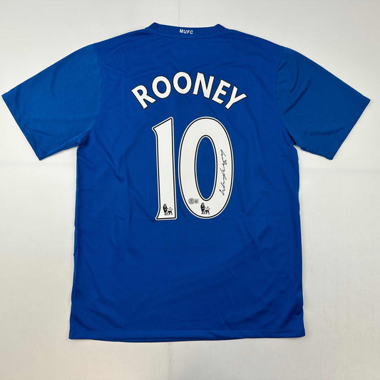 Autographed/Signed Wayne Rooney Manchester United Blue Soccer Jersey Beckett BAS COA