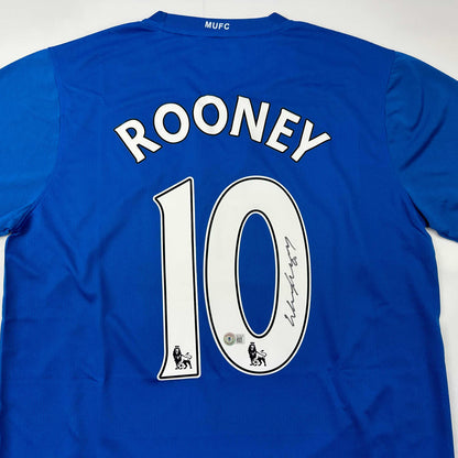 Autographed/Signed Wayne Rooney Manchester United Blue Soccer Jersey Beckett BAS COA