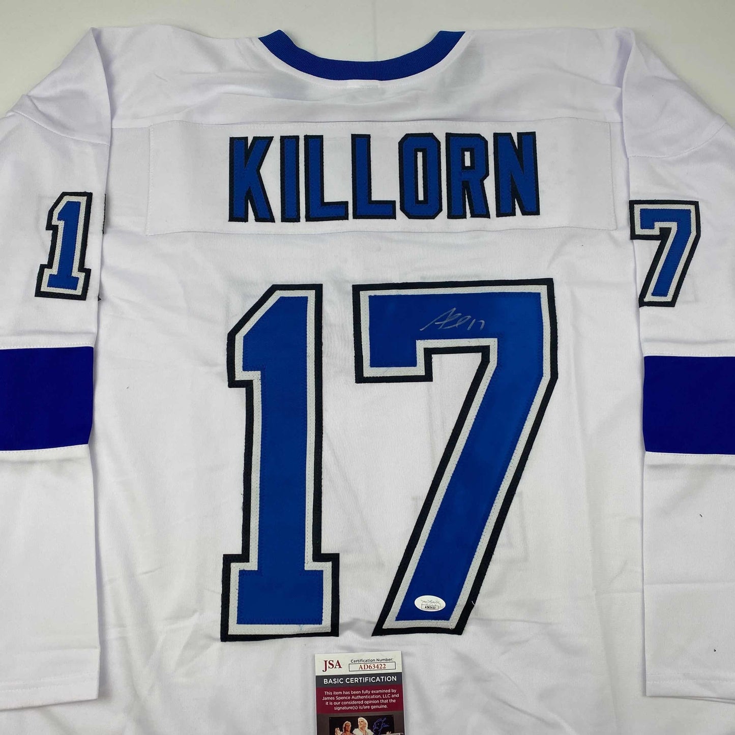 Autographed/Signed Alex Killorn Tampa Bay White Hockey Jersey JSA COA