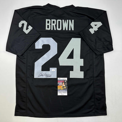 Autographed/Signed Willie Brown HOF 84  Las Vegas Oakland Black Football Jersey JSA COA