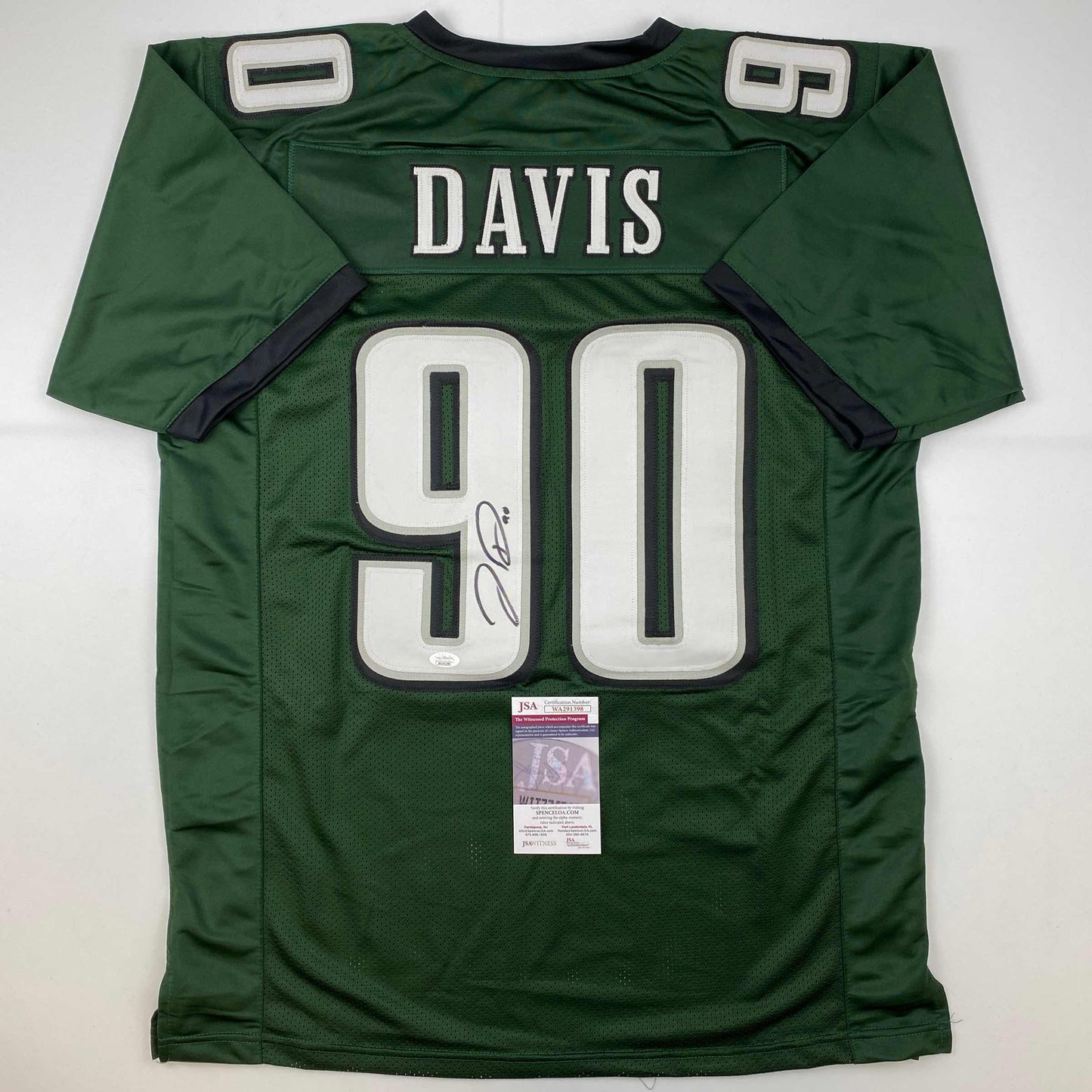 Autographed/Signed Jordan Davis Philadelphia Green Football Jersey JSA COA