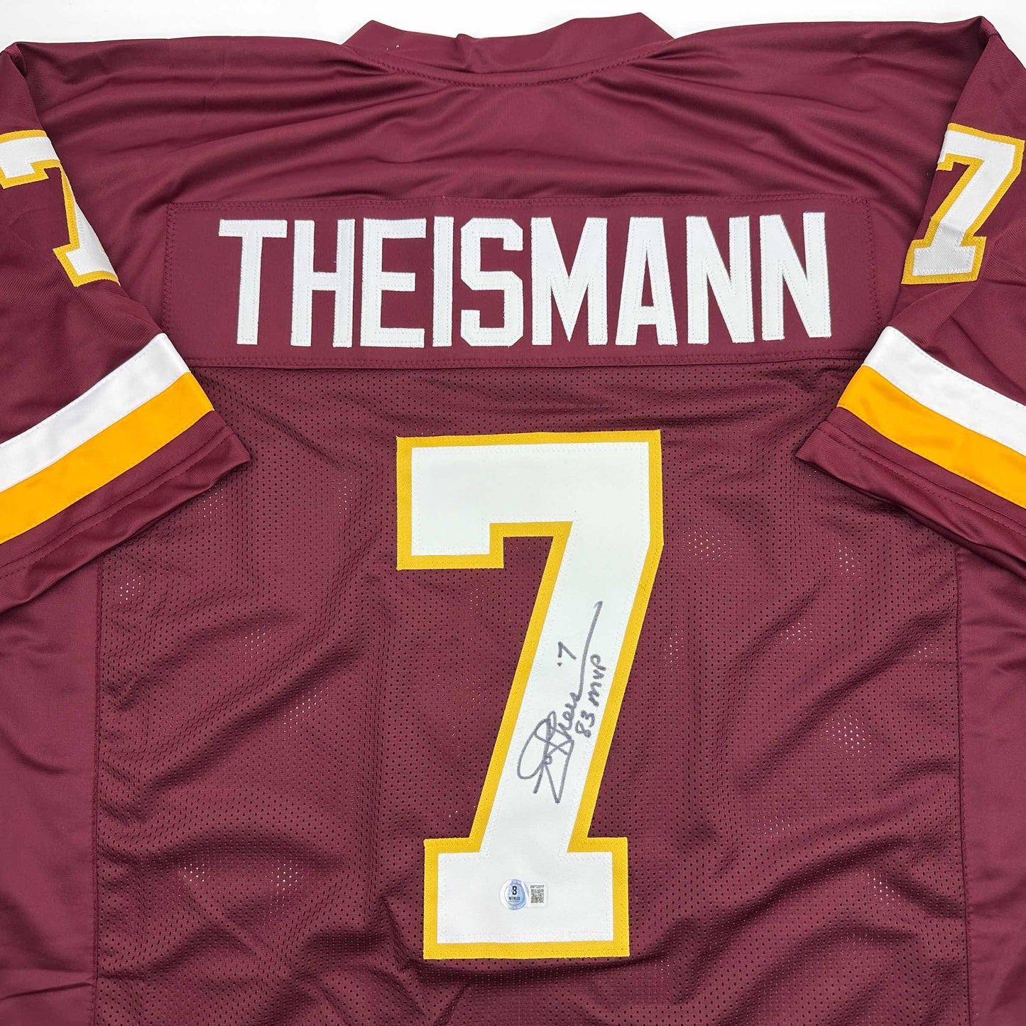 Autographed/Signed Joe Theismann 83 MVP Washington Burgundy Football Jersey Beckett BAS COA
