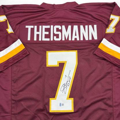 Autographed/Signed Joe Theismann 83 MVP Washington Burgundy Football Jersey Beckett BAS COA