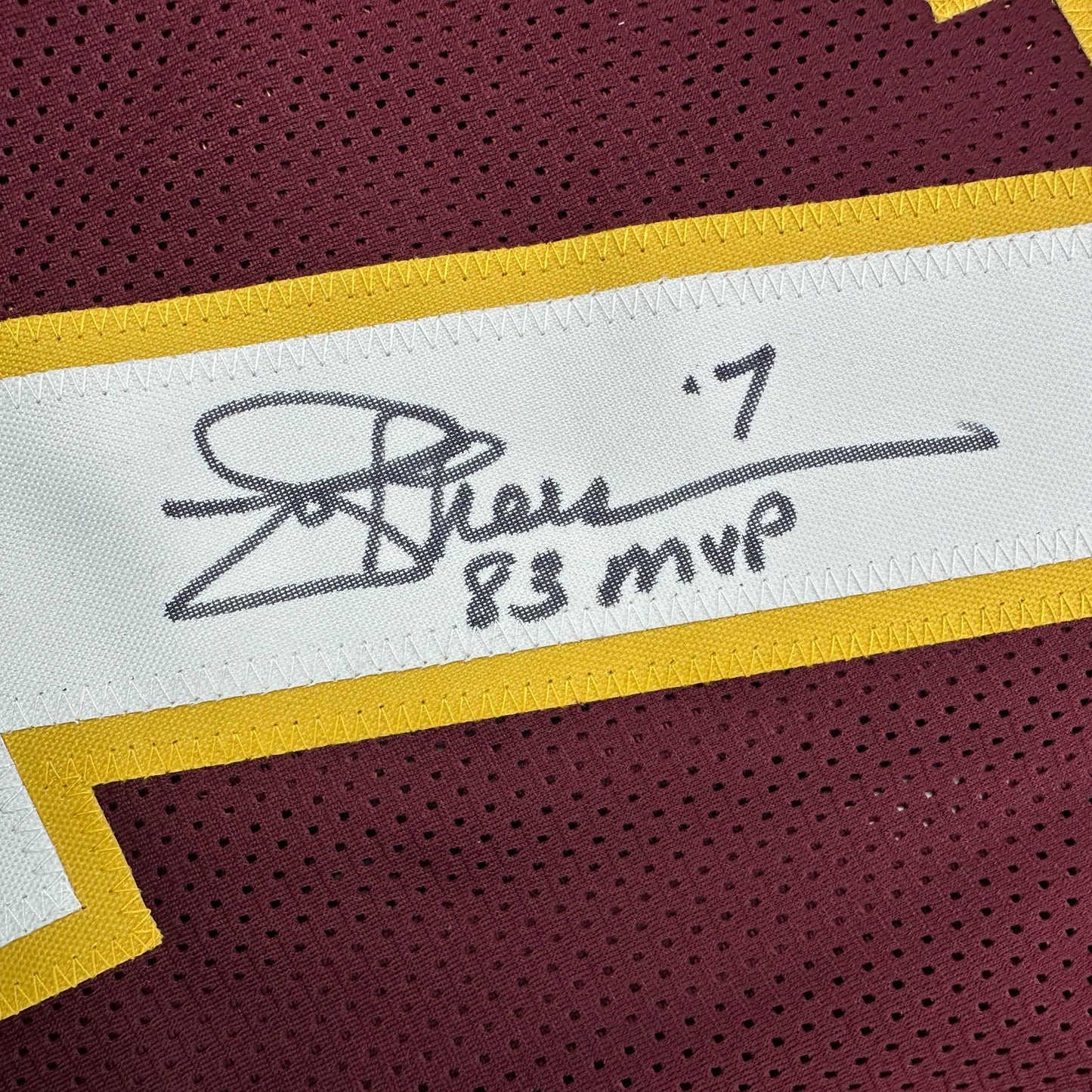 Autographed/Signed Joe Theismann 83 MVP Washington Burgundy Football Jersey Beckett BAS COA