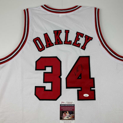 Autographed/Signed Charles Oakley Chicago White Basketball Jersey JSA COA