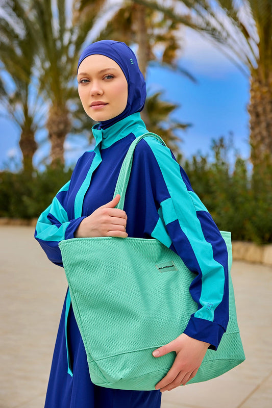 Green Faux Leather Beach Bag with Zipper CA2502-4