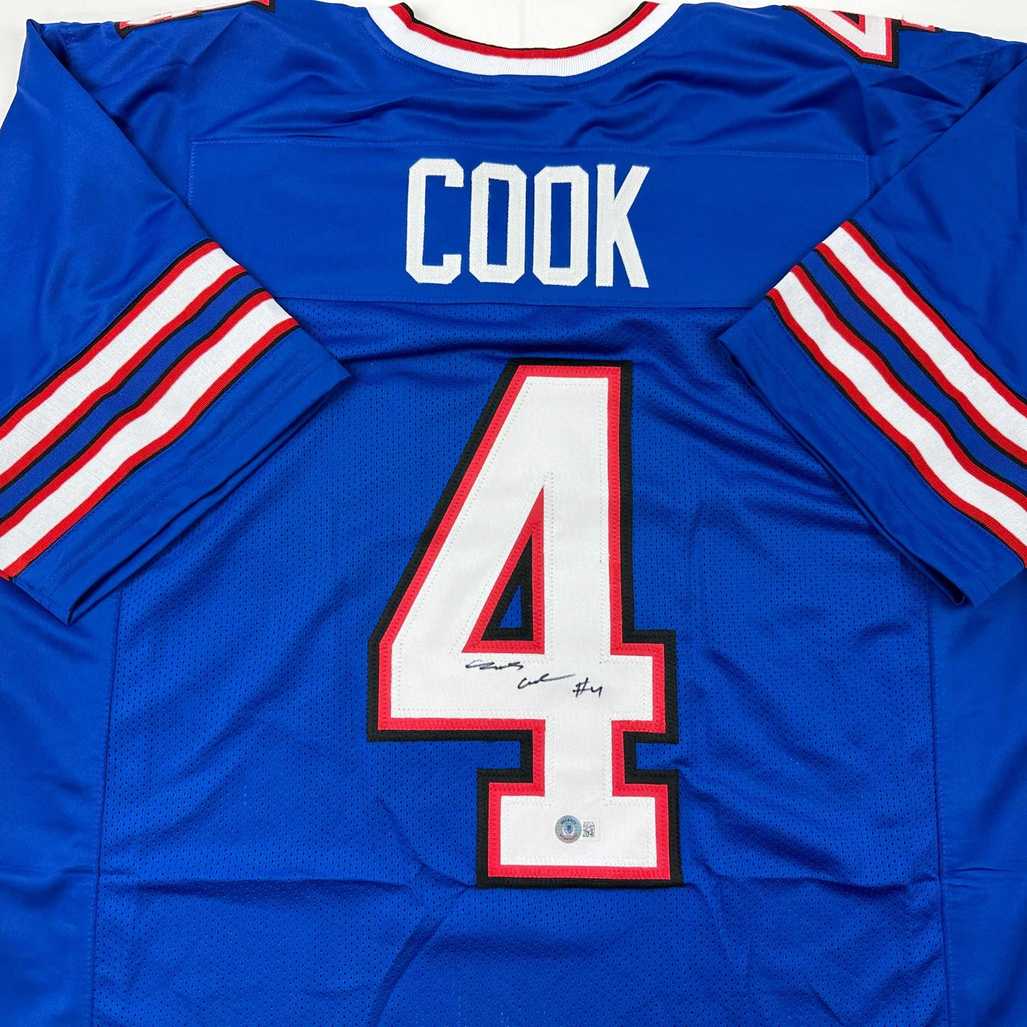 Autographed/Signed James Cook Buffalo Blue Football Jersey Beckett BAS COA